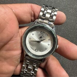 Beverly Hills Polo Club Mens Quartz Analog Watch Silver Tone Diamond Dial Workin